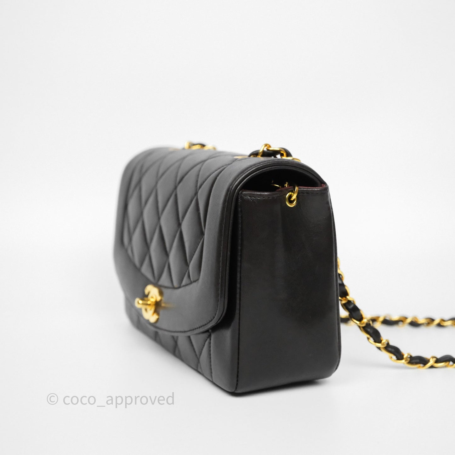 Chanel Vintage Small Diana Bag Quilted Black Lambskin 24K Gold Hardware