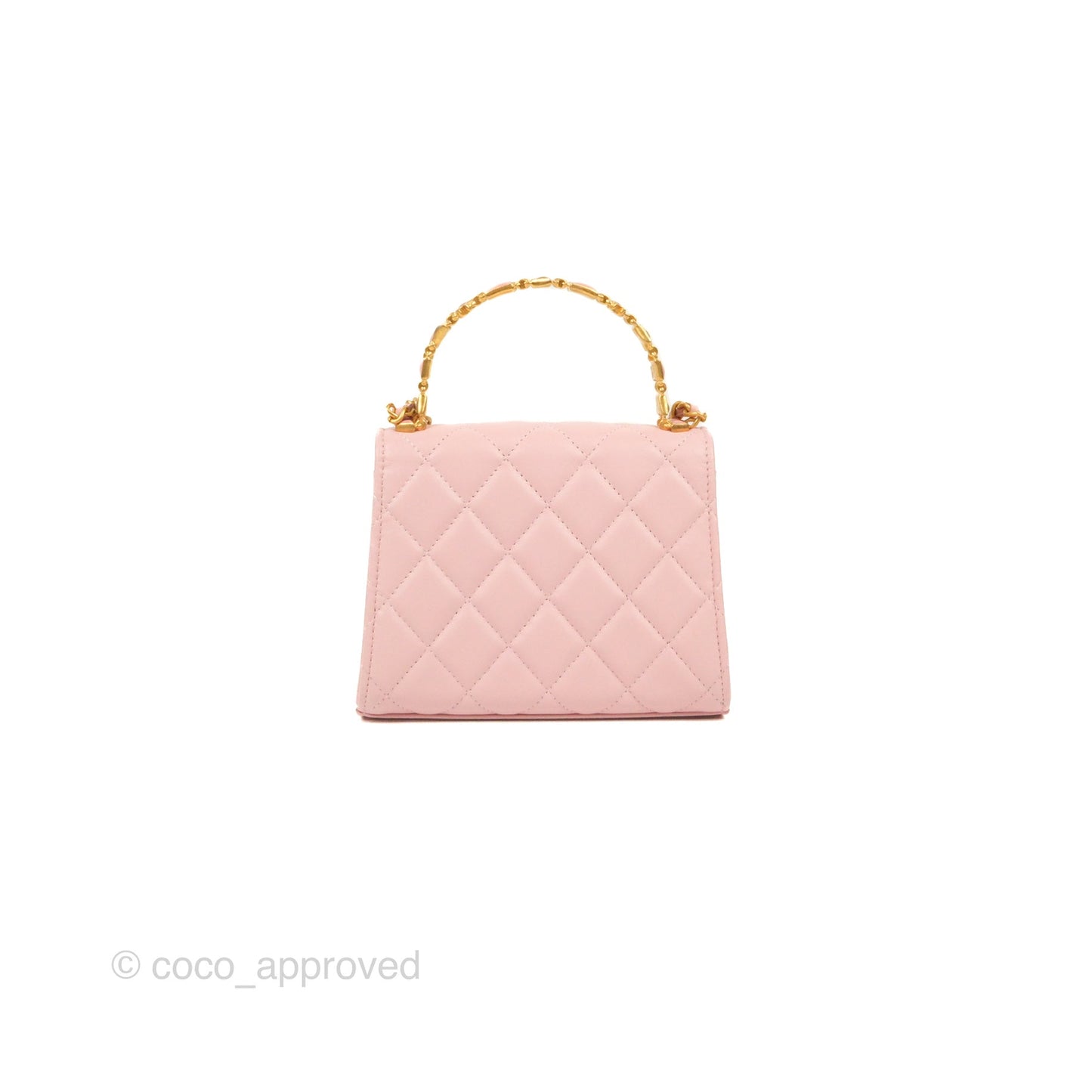 Chanel Enamel Top Handle Clutch with Chain Pink Lambskin Aged Gold Hardware 22B