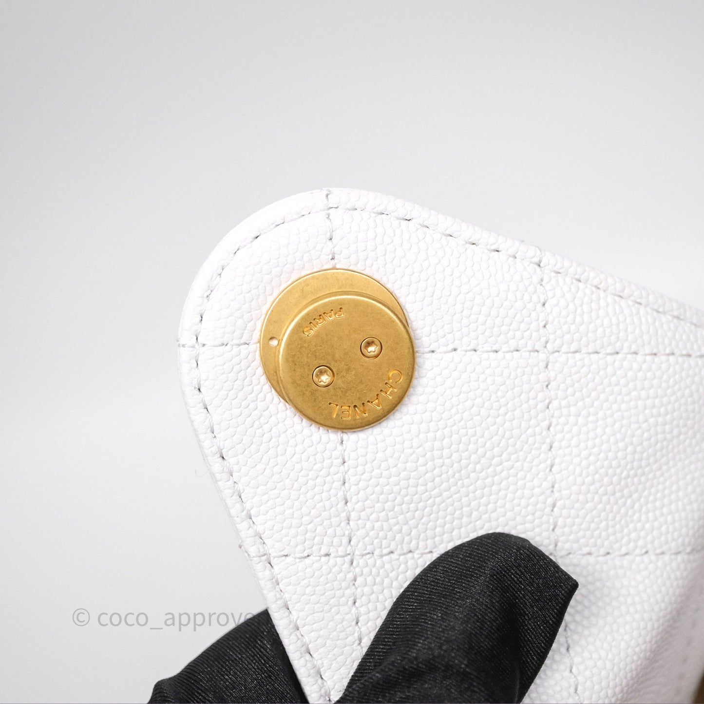 Chanel 25 Small White Caviar Aged Gold Hardware