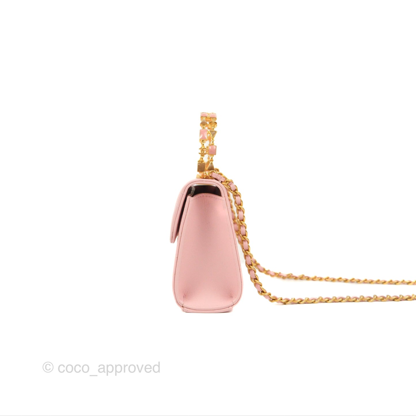 Chanel Enamel Top Handle Clutch with Chain Pink Lambskin Aged Gold Hardware 22B
