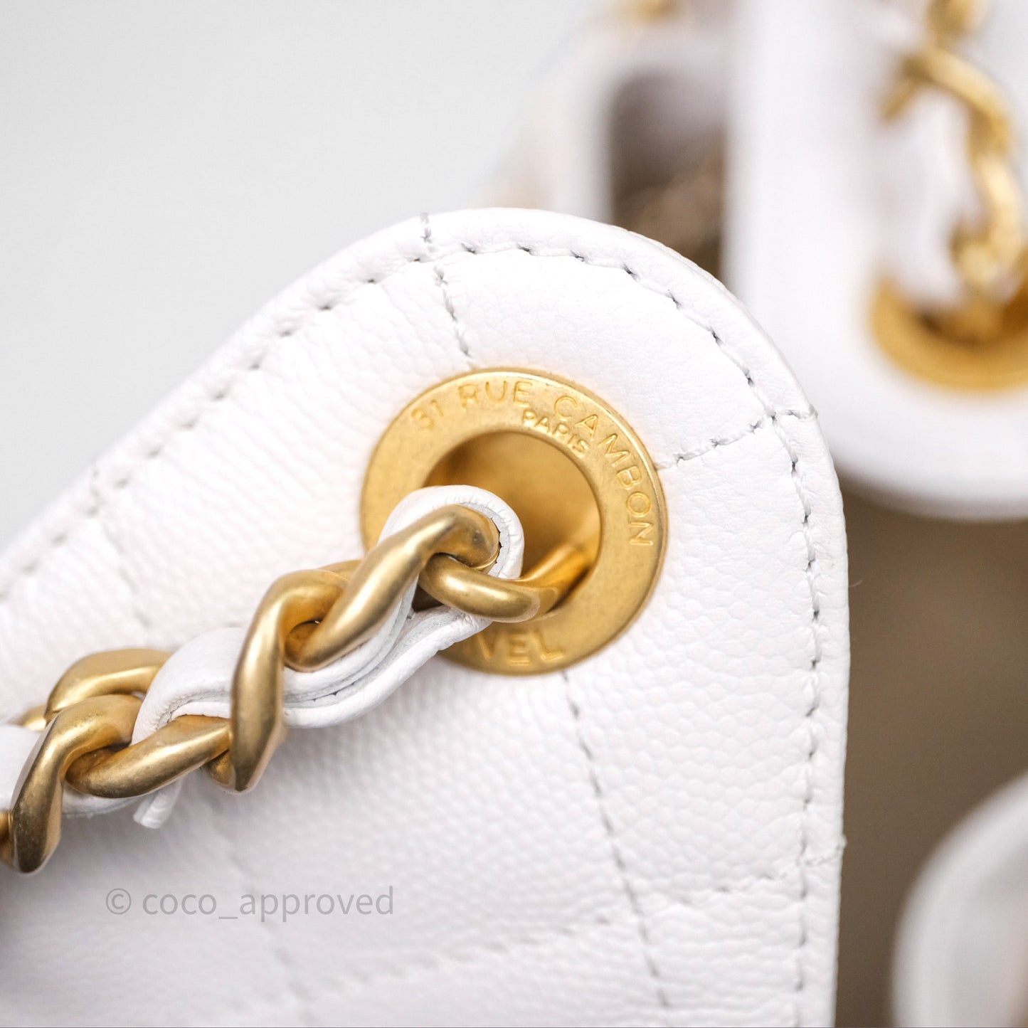 Chanel 25 Small White Caviar Aged Gold Hardware