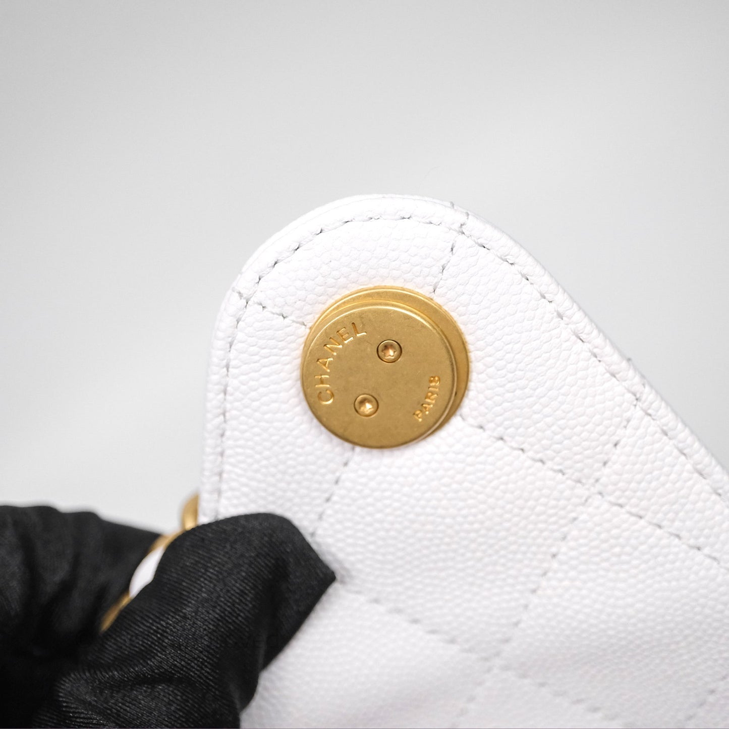 Chanel 25 Small White Caviar Aged Gold Hardware