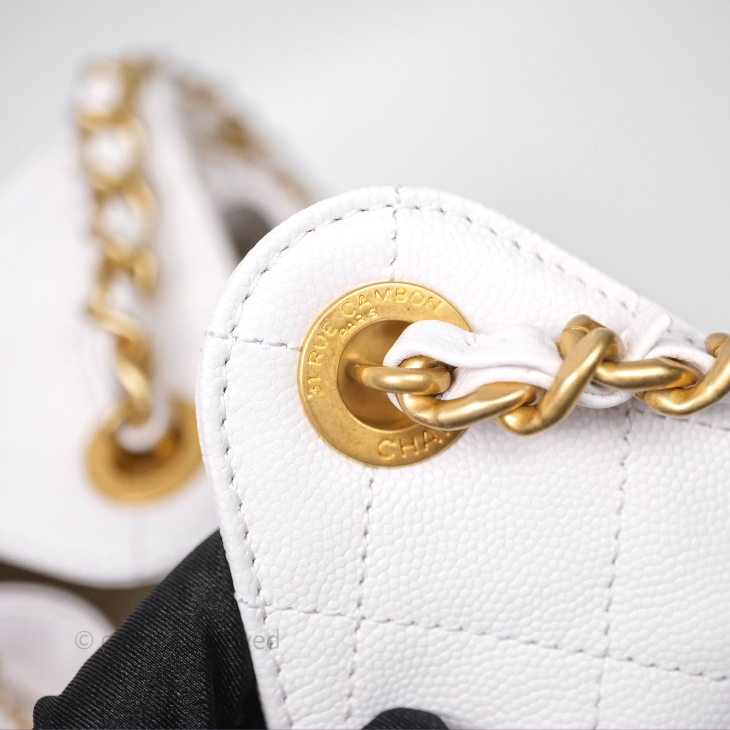 Chanel 25 Small White Caviar Aged Gold Hardware