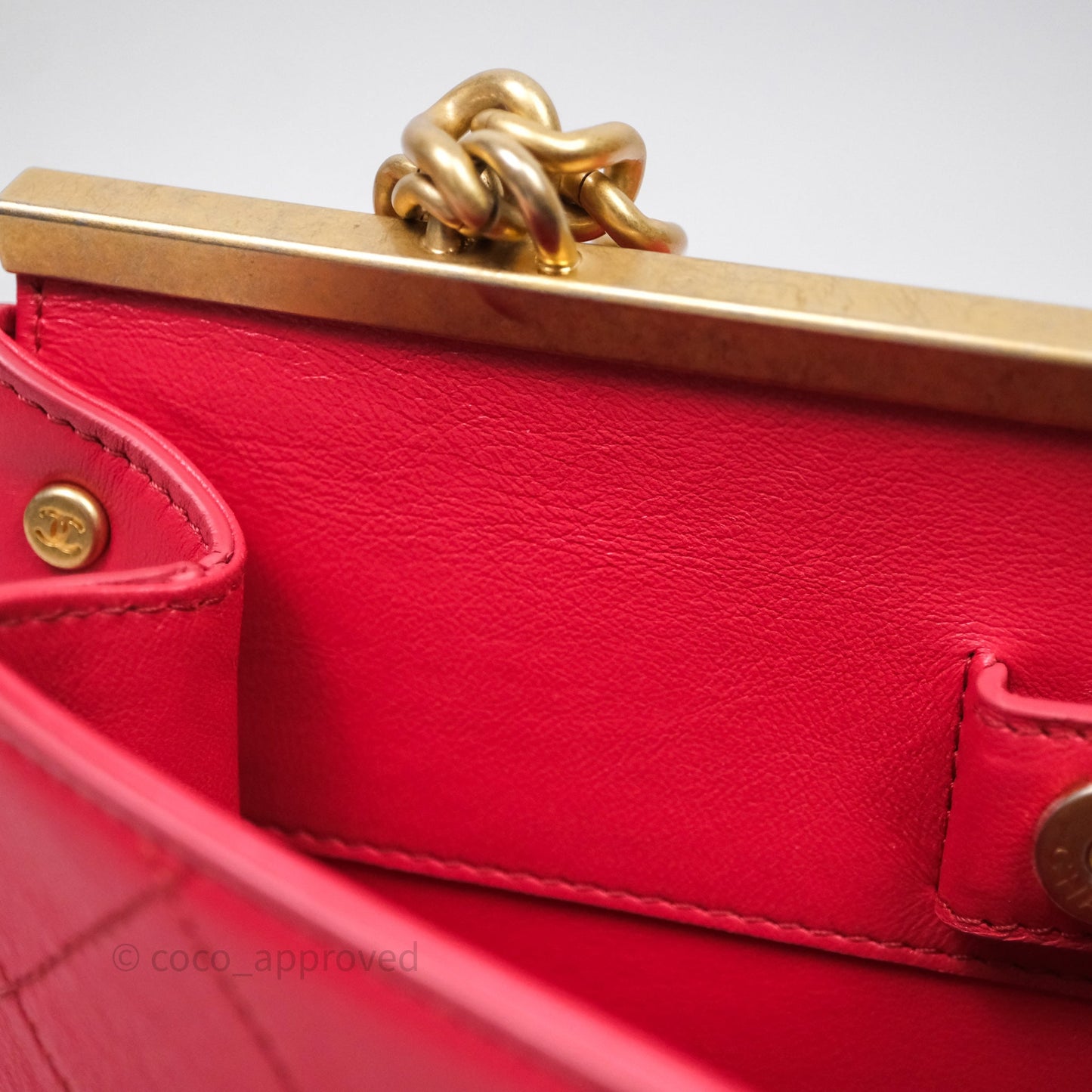 Chanel Small Coco Luxe Flap Bag Red Calfskin Aged Gold Hardware