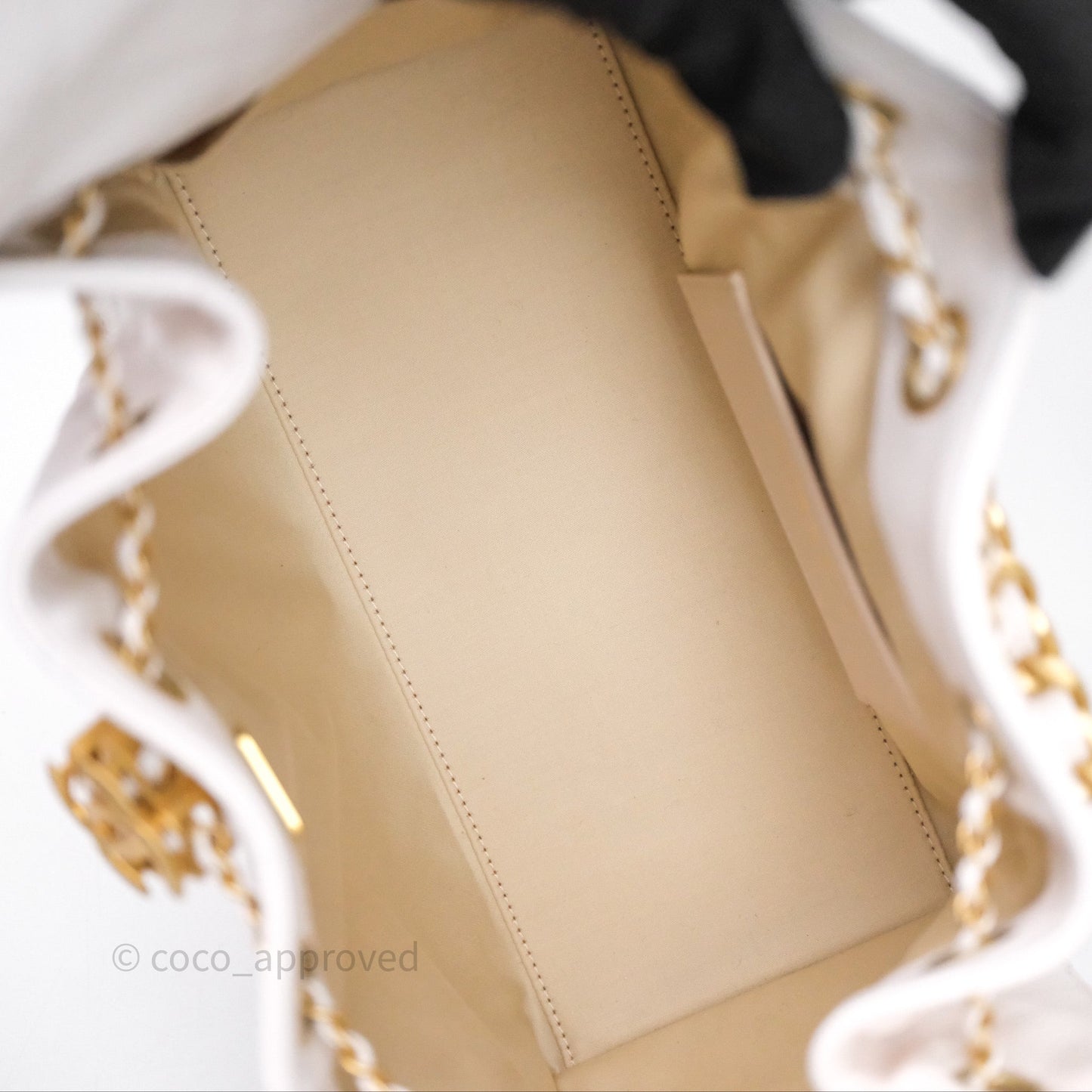 Chanel 25 Small White Caviar Aged Gold Hardware