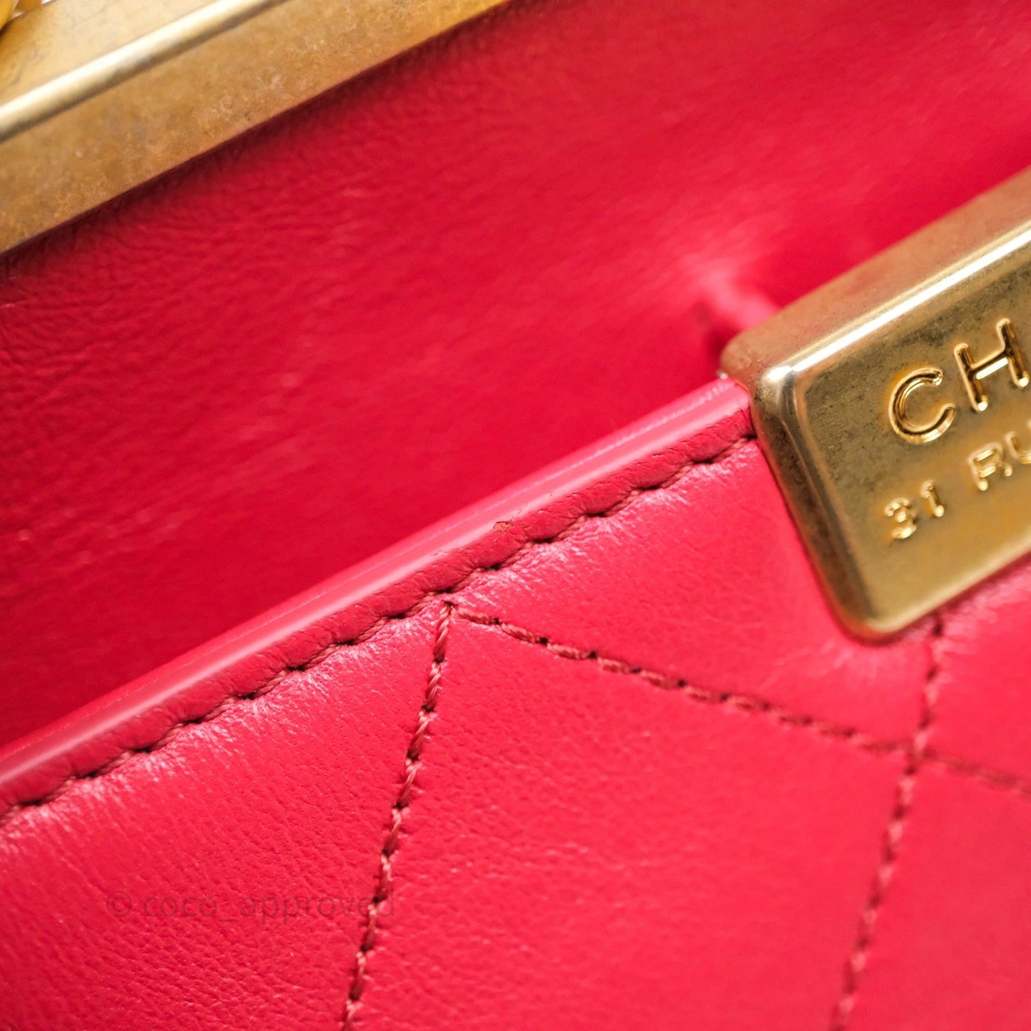 Chanel Small Coco Luxe Flap Bag Red Calfskin Aged Gold Hardware