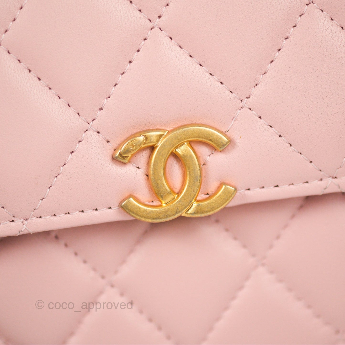 Chanel Enamel Top Handle Clutch with Chain Pink Lambskin Aged Gold Hardware 22B