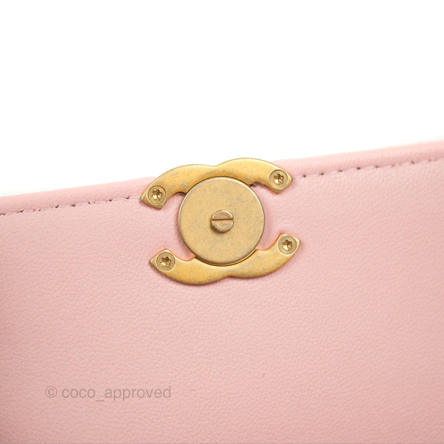 Chanel Enamel Top Handle Clutch with Chain Pink Lambskin Aged Gold Hardware 22B