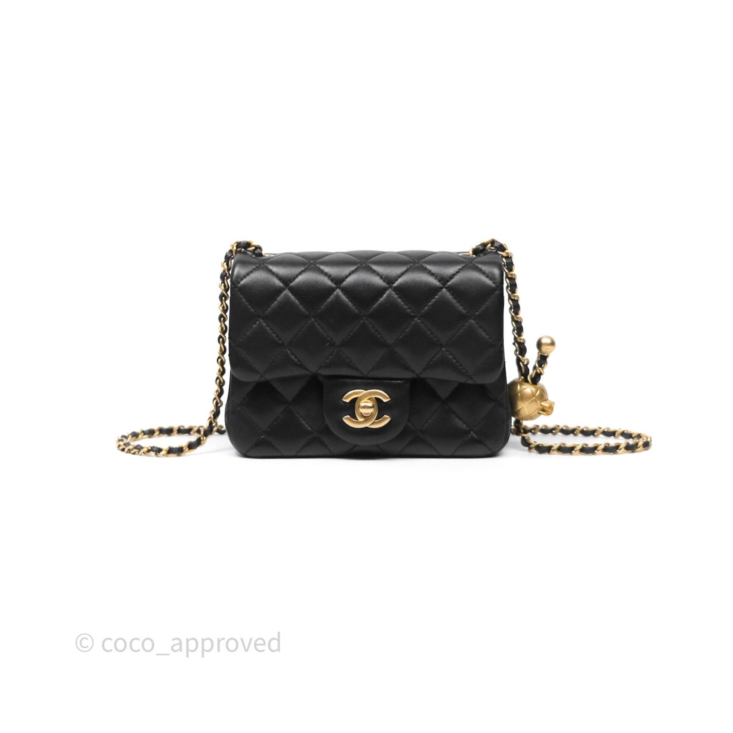Chanel Pearl Crush Mini Square Quilted Black Lambskin Aged Gold Hardware