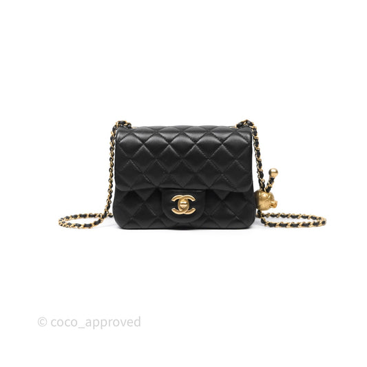 Chanel Pearl Crush Mini Square Quilted Black Lambskin Aged Gold Hardware