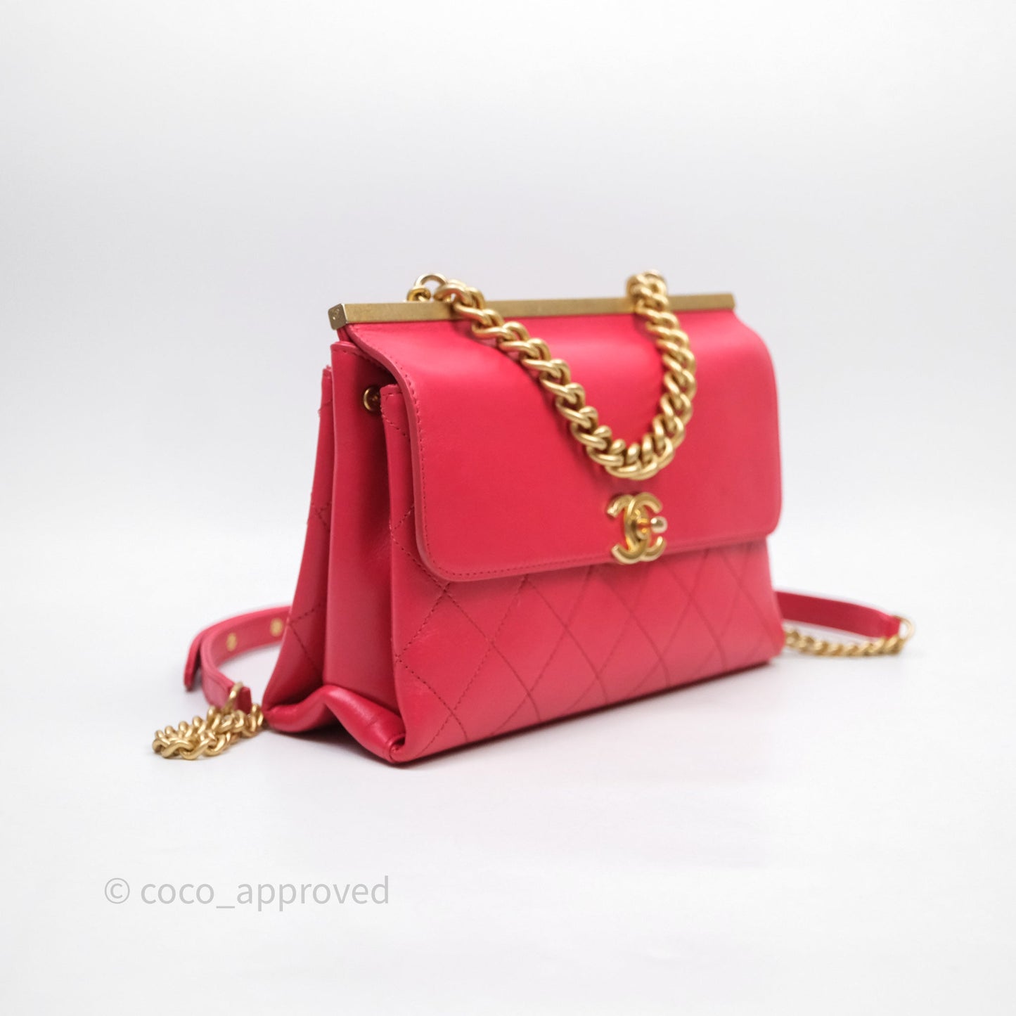 Chanel Small Coco Luxe Flap Bag Red Calfskin Aged Gold Hardware