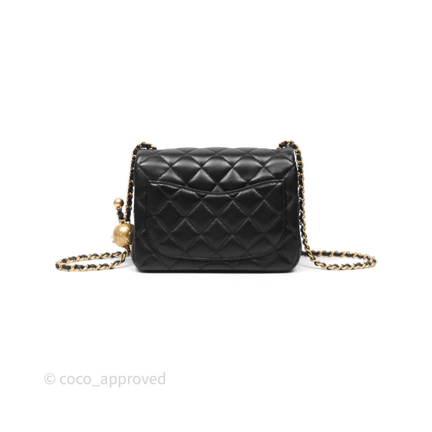 Chanel Pearl Crush Mini Square Quilted Black Lambskin Aged Gold Hardware
