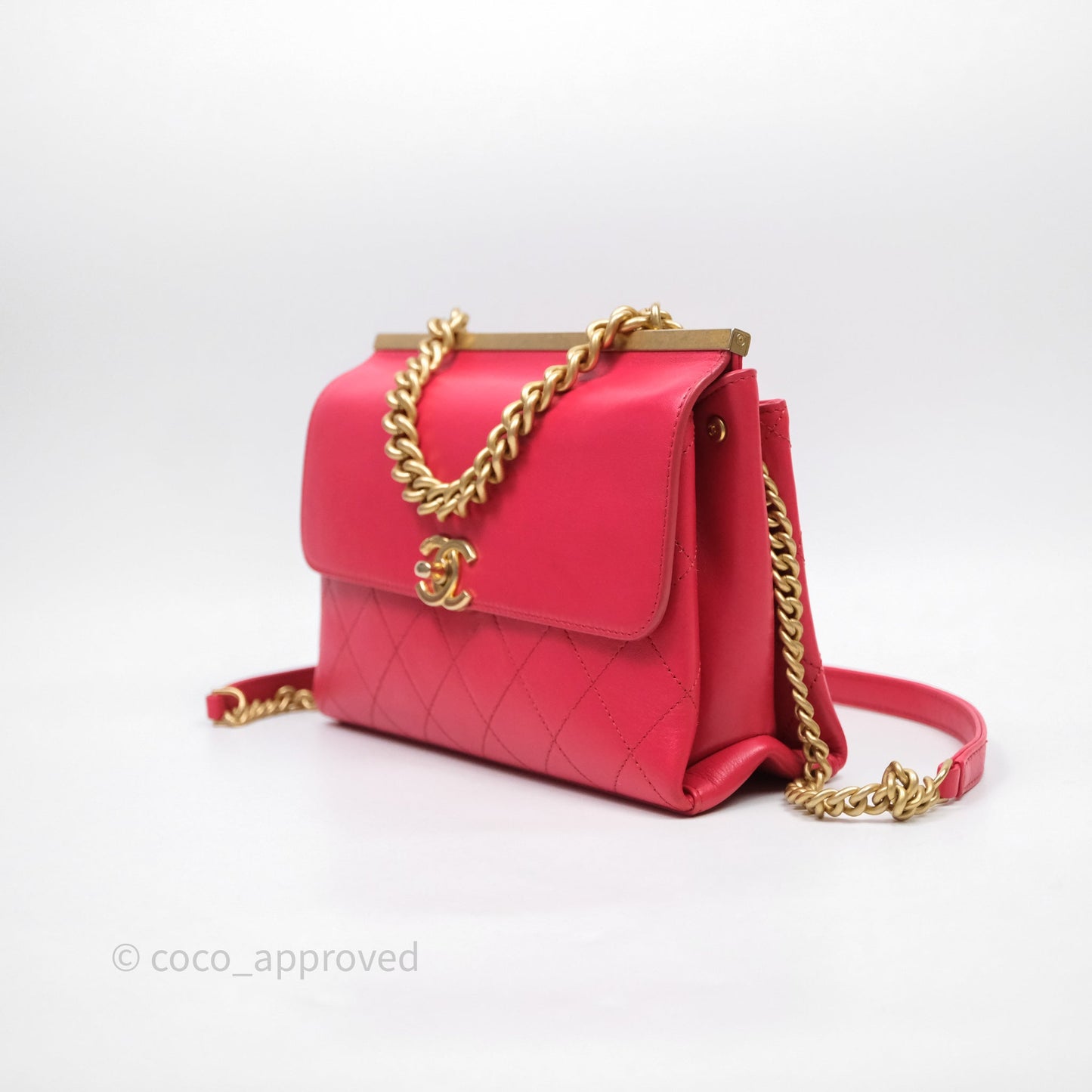 Chanel Small Coco Luxe Flap Bag Red Calfskin Aged Gold Hardware