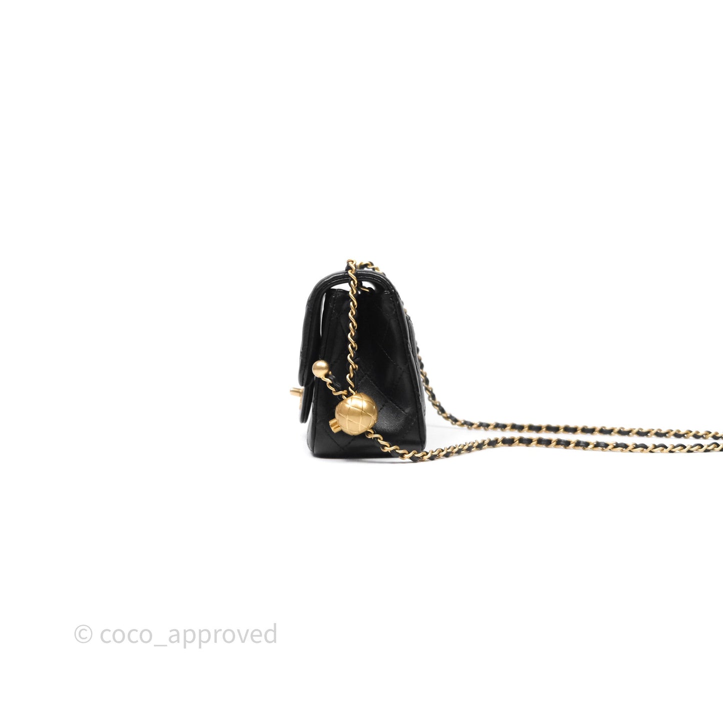 Chanel Pearl Crush Mini Square Quilted Black Lambskin Aged Gold Hardware