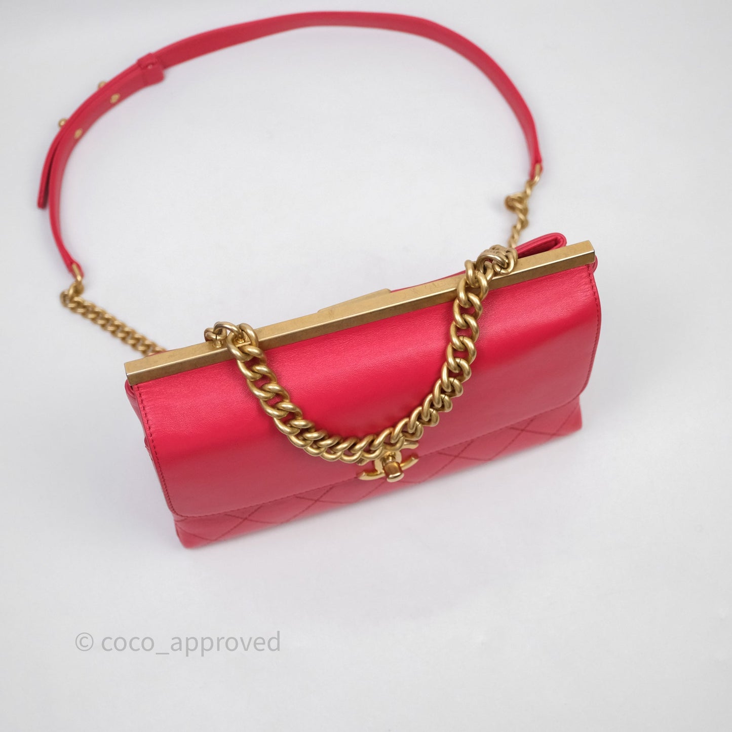Chanel Small Coco Luxe Flap Bag Red Calfskin Aged Gold Hardware
