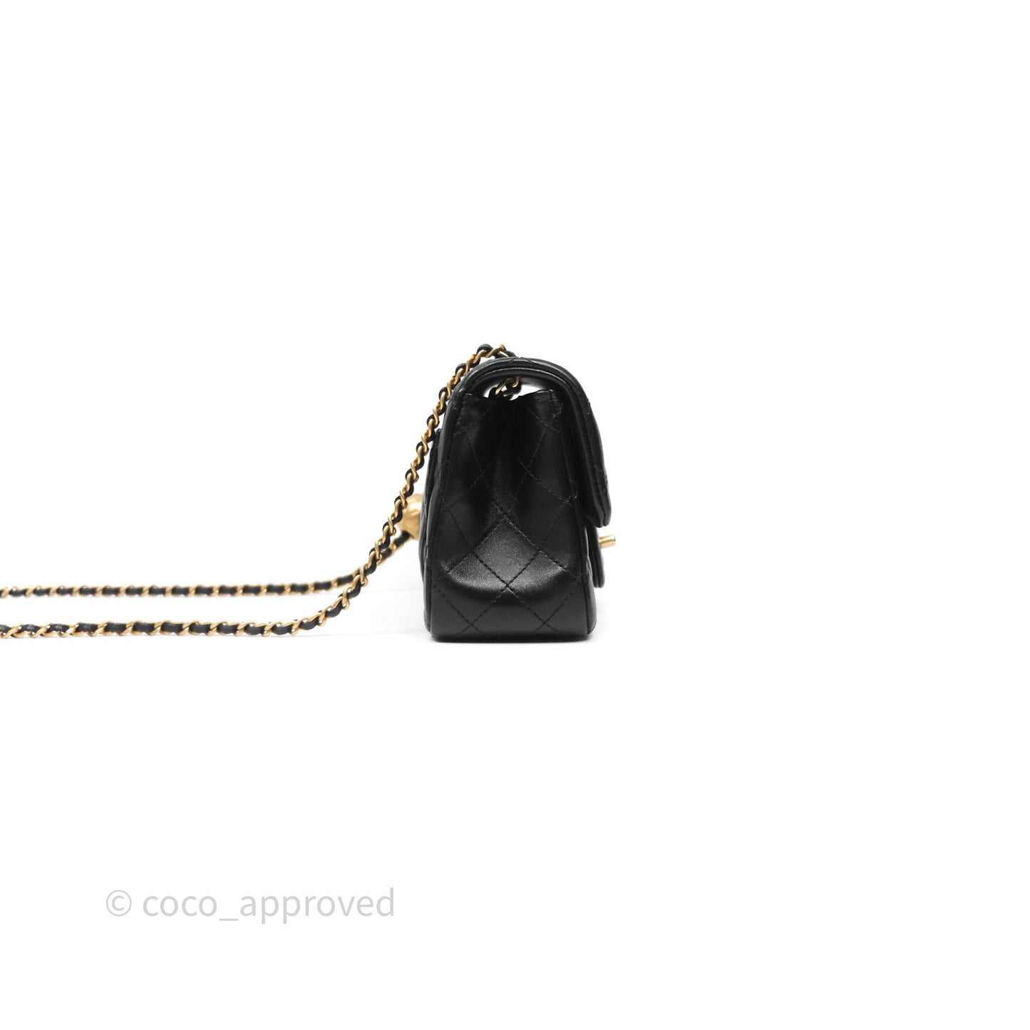 Chanel Pearl Crush Mini Square Quilted Black Lambskin Aged Gold Hardware
