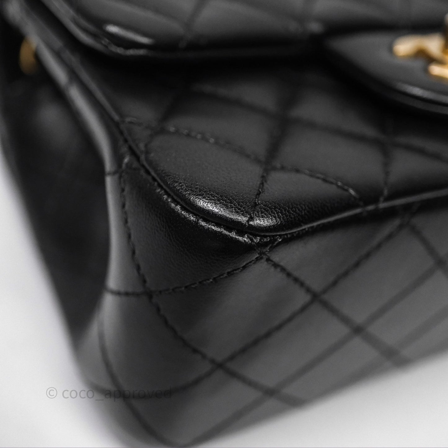 Chanel Pearl Crush Mini Square Quilted Black Lambskin Aged Gold Hardware