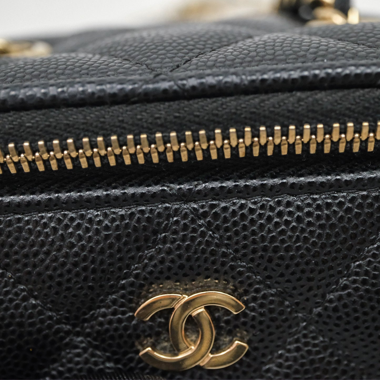 Chanel Mini Vanity With Chain Black Caviar Gold Hardware