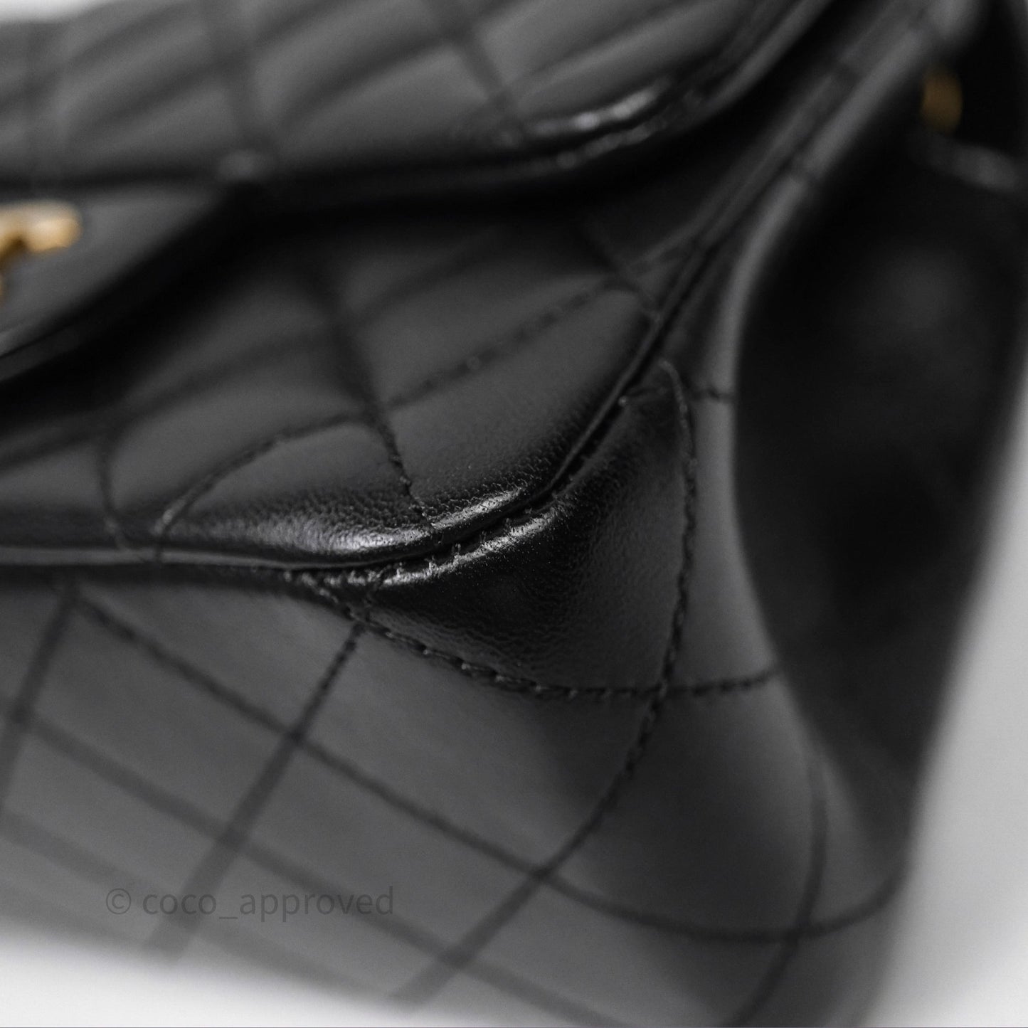 Chanel Pearl Crush Mini Square Quilted Black Lambskin Aged Gold Hardware
