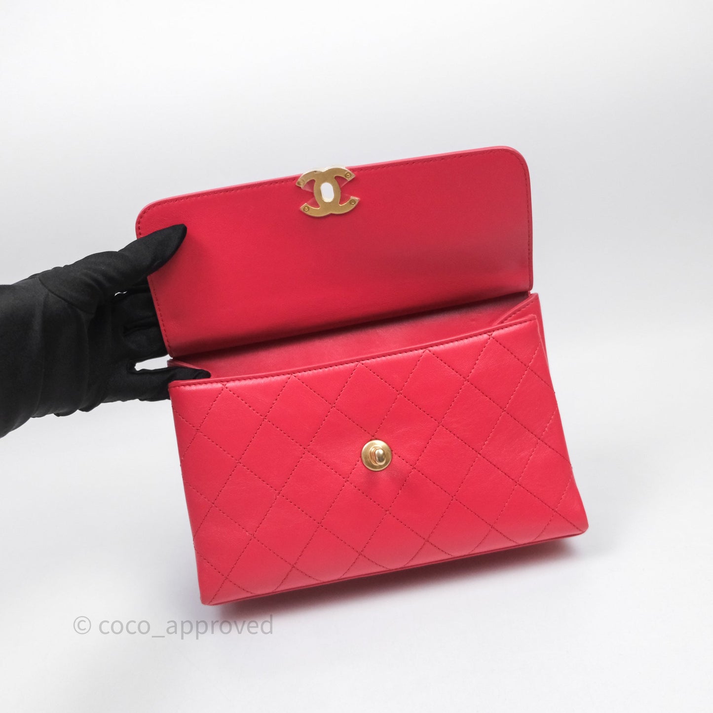 Chanel Small Coco Luxe Flap Bag Red Calfskin Aged Gold Hardware