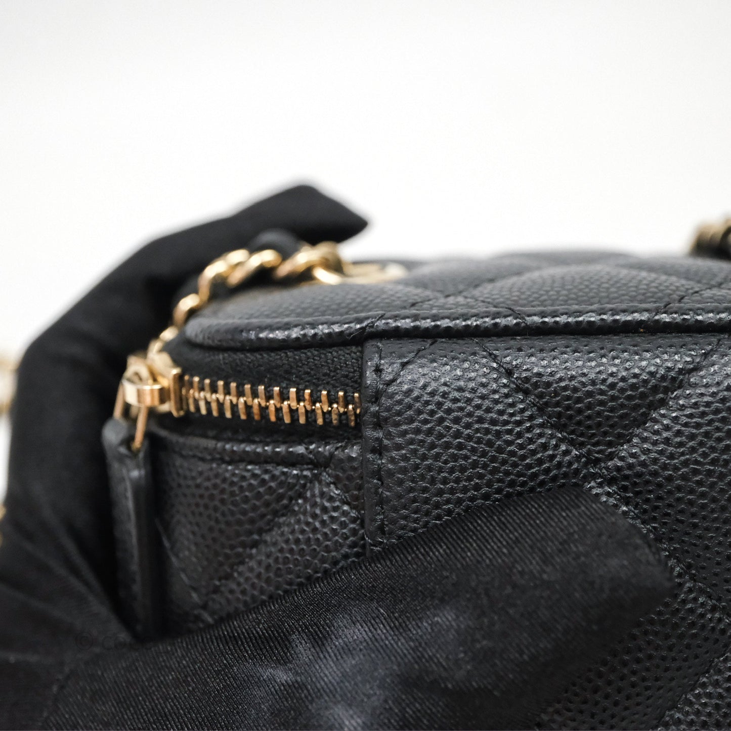 Chanel Mini Vanity With Chain Black Caviar Gold Hardware