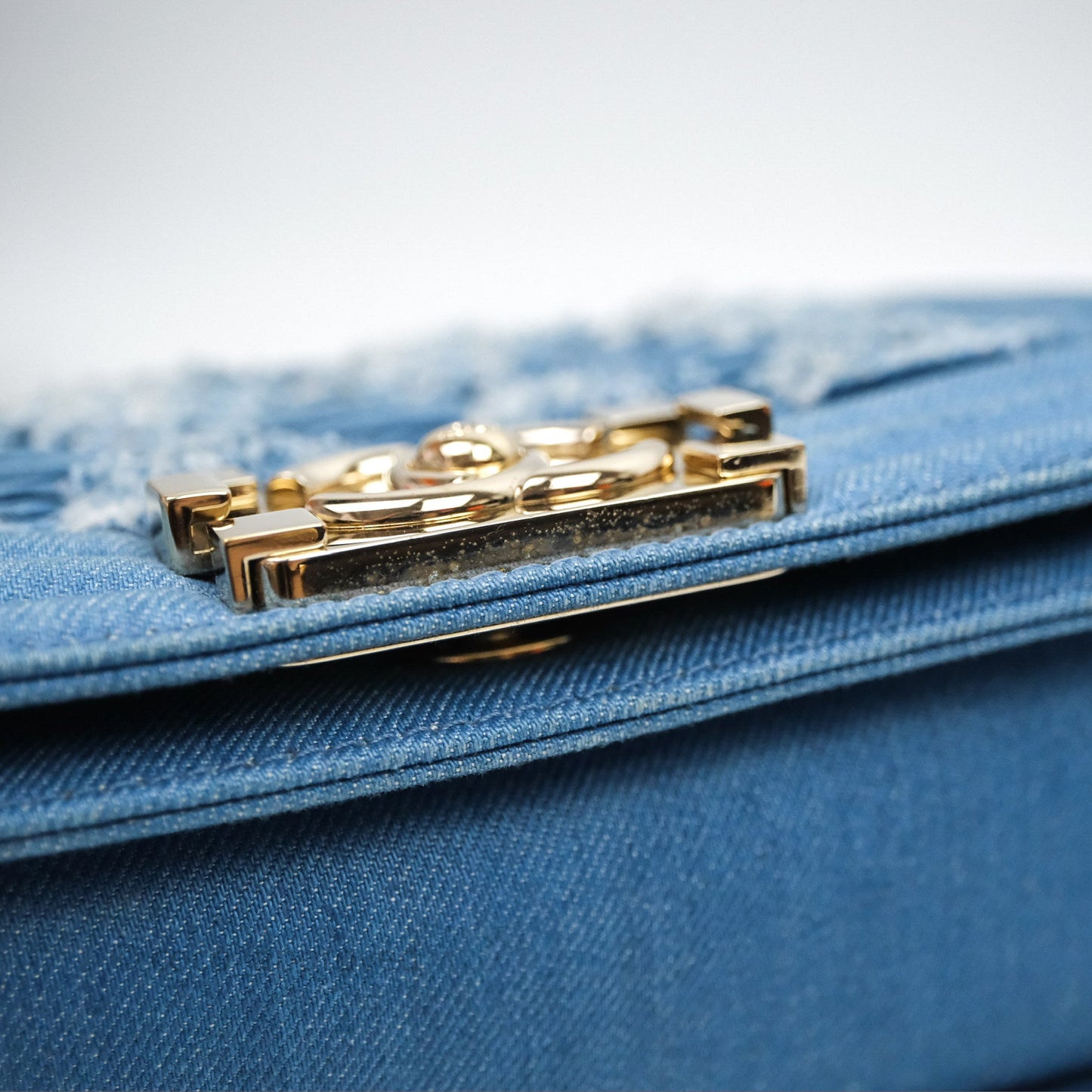 Chanel Small Boy Light Blue Pleated Denim Gold Hardware