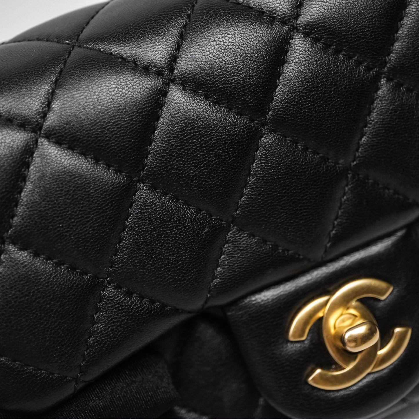 Chanel Pearl Crush Mini Square Quilted Black Lambskin Aged Gold Hardware