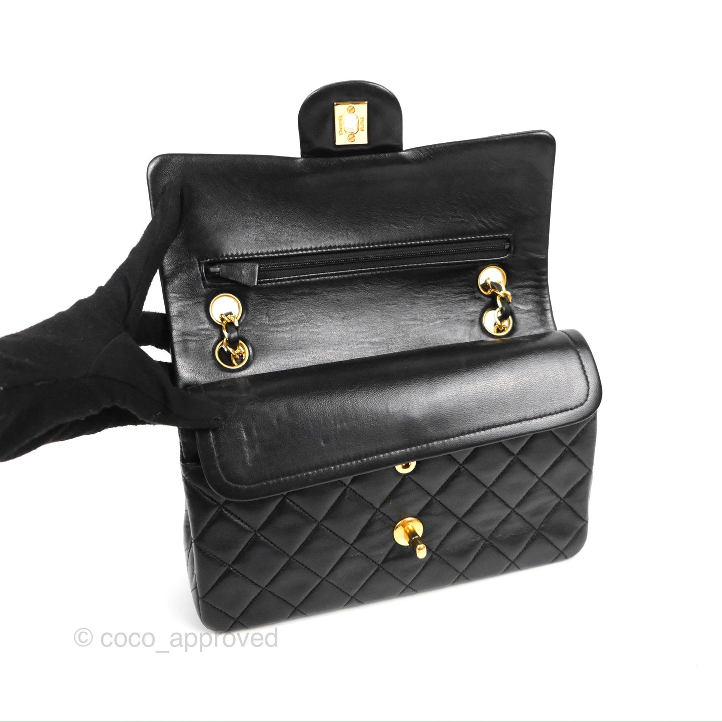 Chanel Vintage Small Classic Flap Black Lambskin 24K Gold Hardware