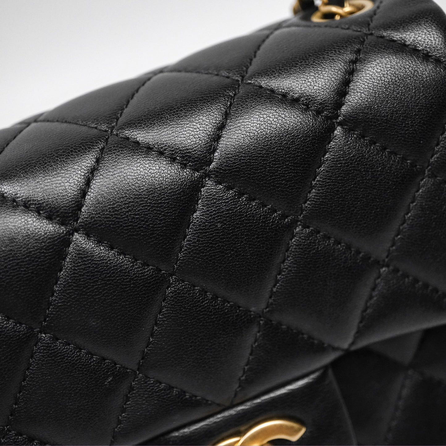 Chanel Pearl Crush Mini Square Quilted Black Lambskin Aged Gold Hardware