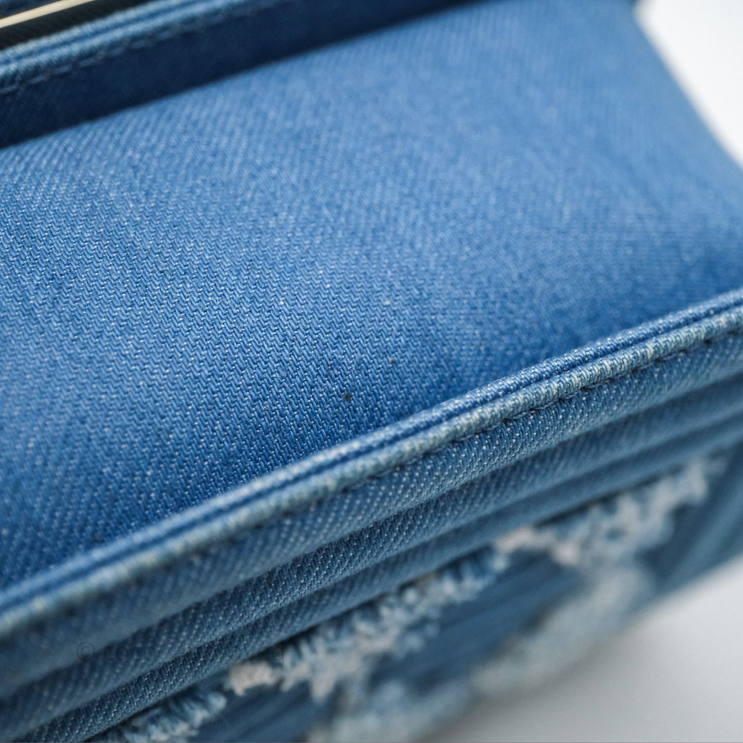 Chanel Small Boy Light Blue Pleated Denim Gold Hardware