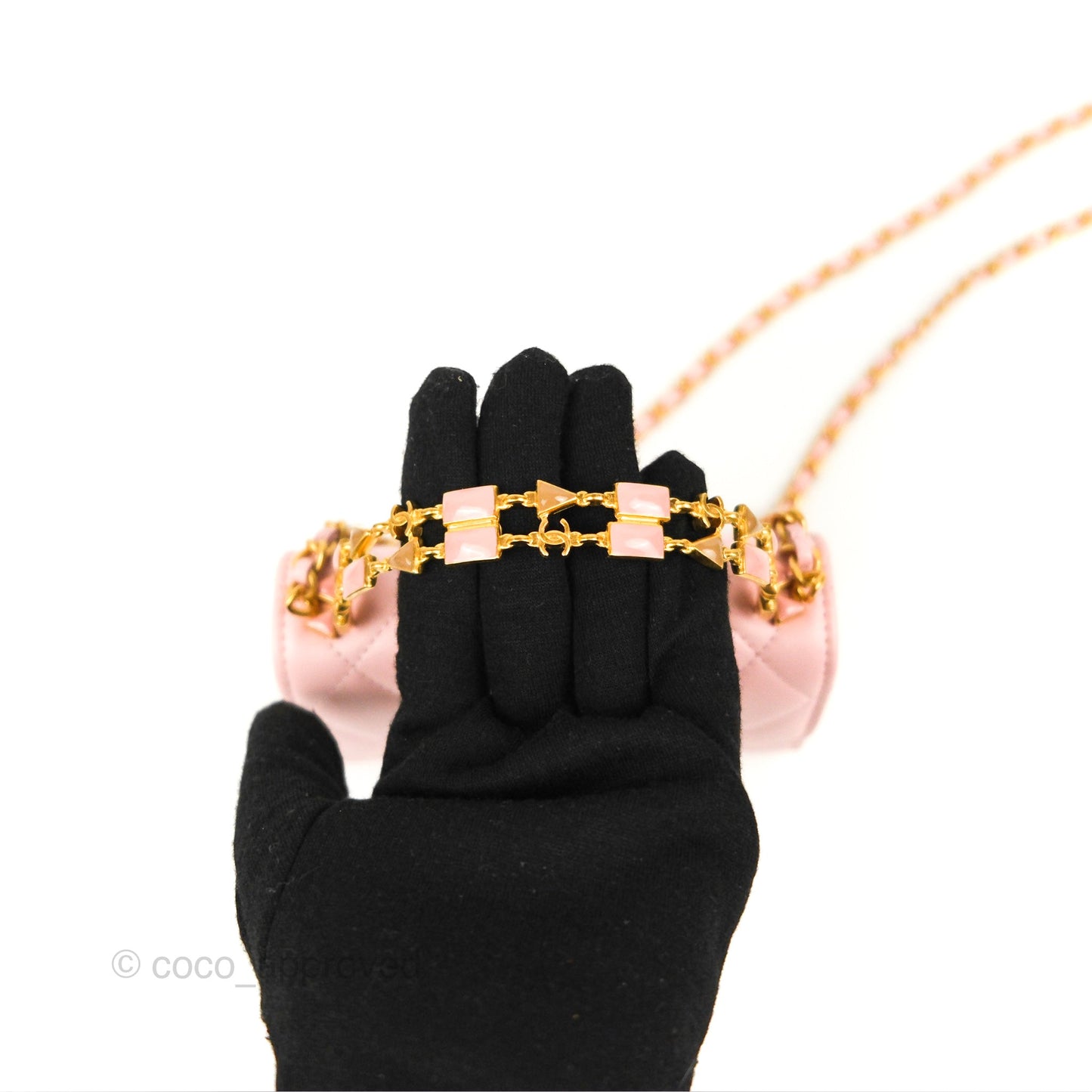 Chanel Enamel Top Handle Clutch with Chain Pink Lambskin Aged Gold Hardware 22B
