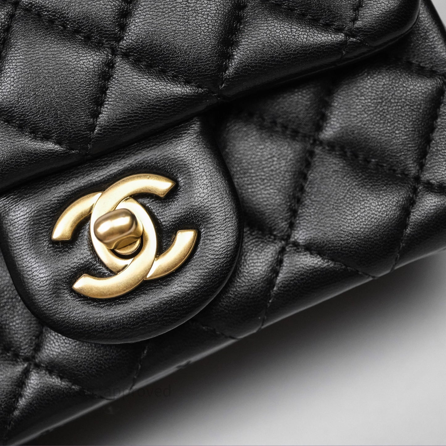 Chanel Pearl Crush Mini Square Quilted Black Lambskin Aged Gold Hardware