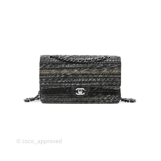 Chanel Classic M/L Medium Flap Quilted Grey Tweed Silver Hardware