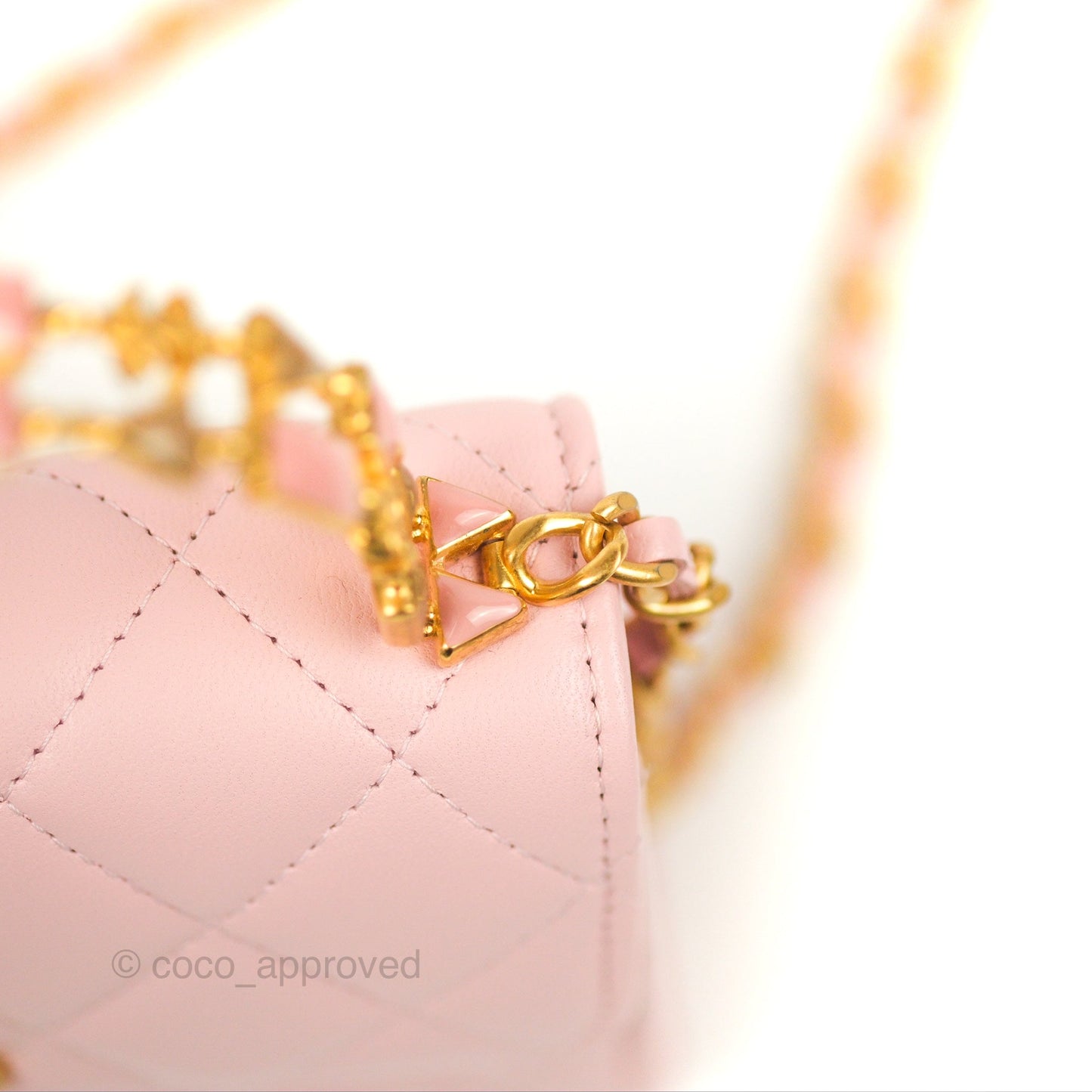 Chanel Enamel Top Handle Clutch with Chain Pink Lambskin Aged Gold Hardware 22B