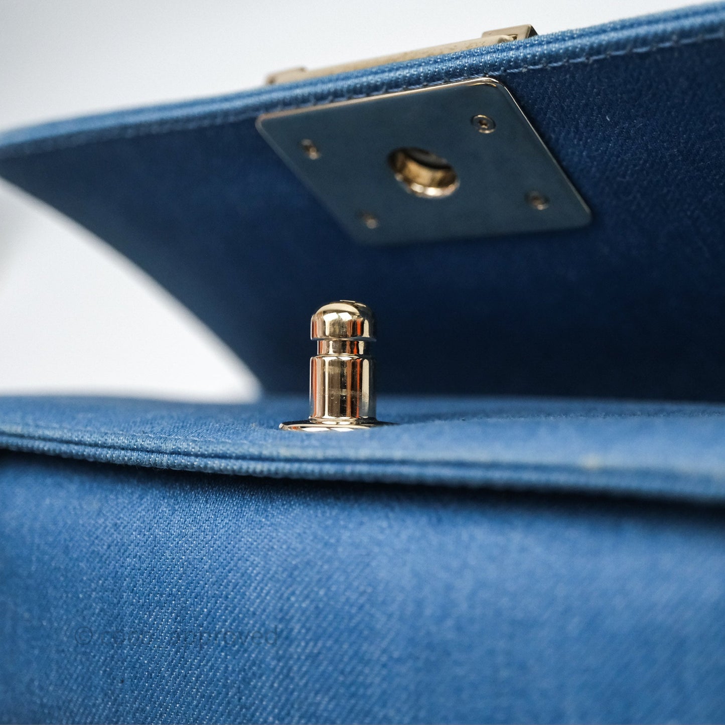 Chanel Small Boy Light Blue Pleated Denim Gold Hardware