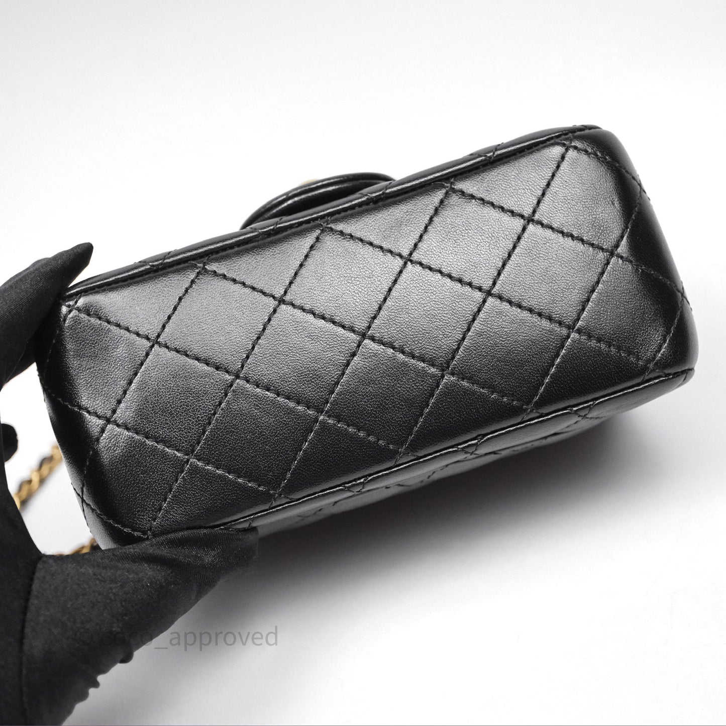 Chanel Pearl Crush Mini Square Quilted Black Lambskin Aged Gold Hardware
