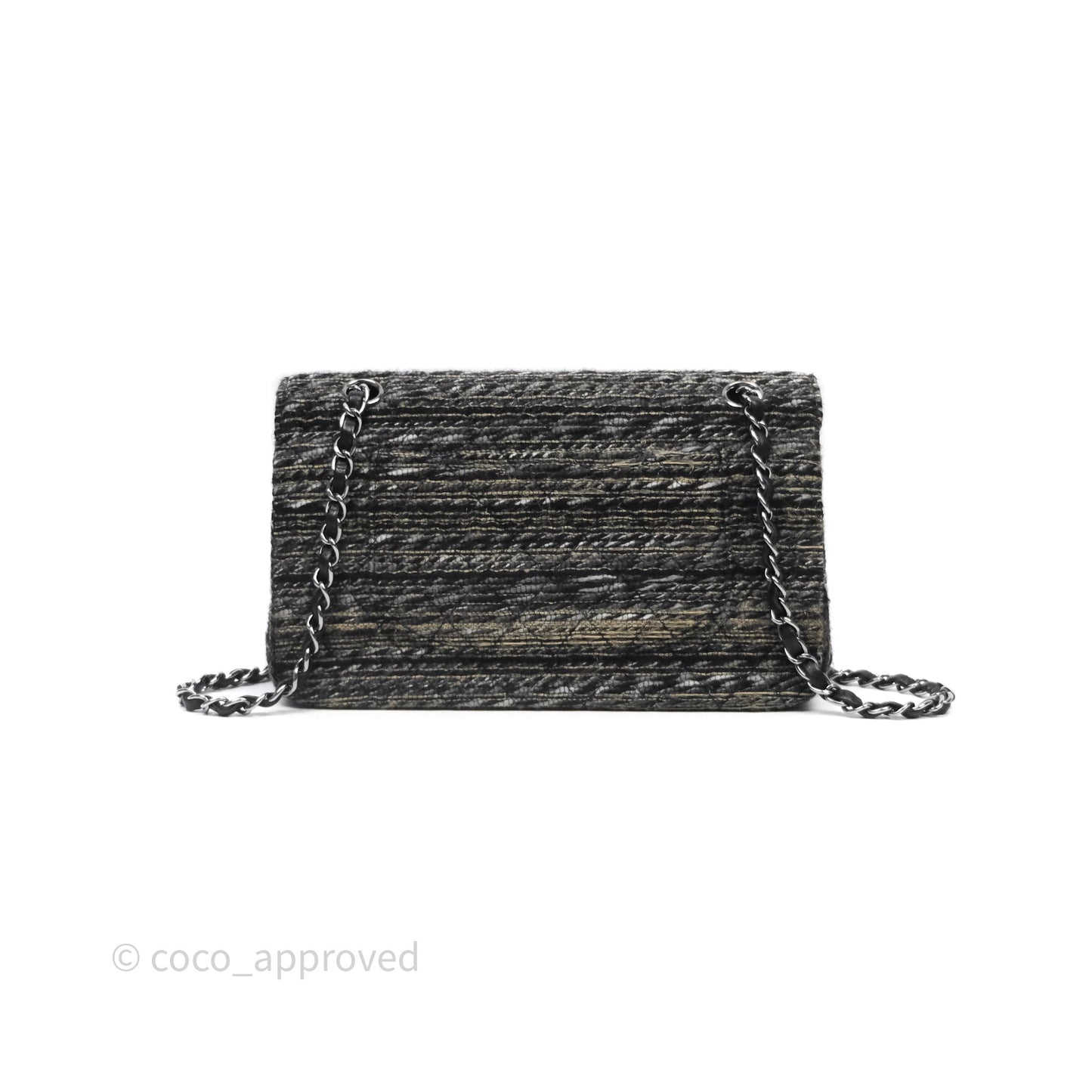 Chanel Classic M/L Medium Flap Quilted Grey Tweed Silver Hardware
