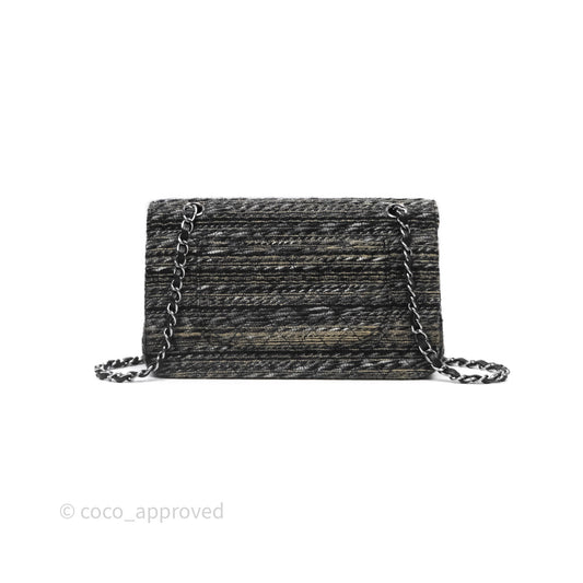Chanel Classic M/L Medium Flap Quilted Grey Tweed Silver Hardware