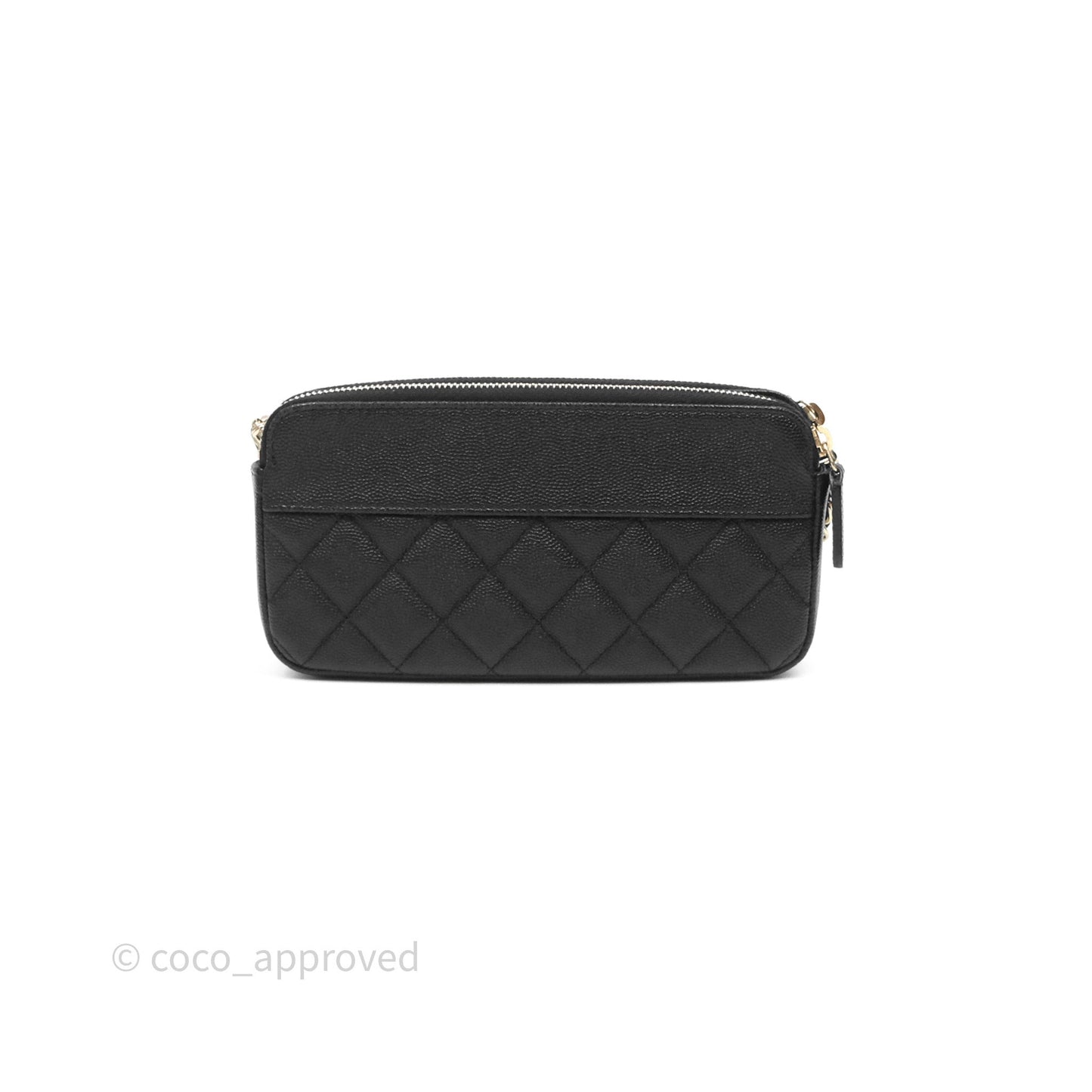Chanel Double Zip Clutch With Chain Caviar Black Gold Hardware