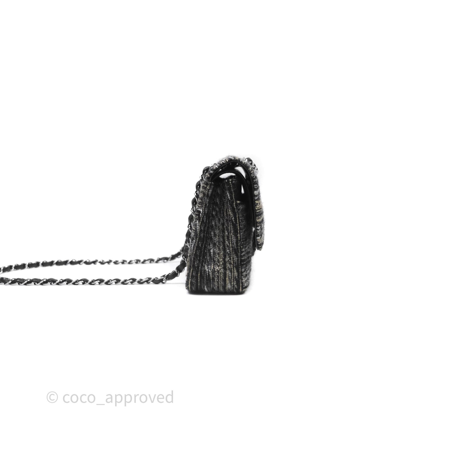 Chanel Classic M/L Medium Flap Quilted Grey Tweed Silver Hardware