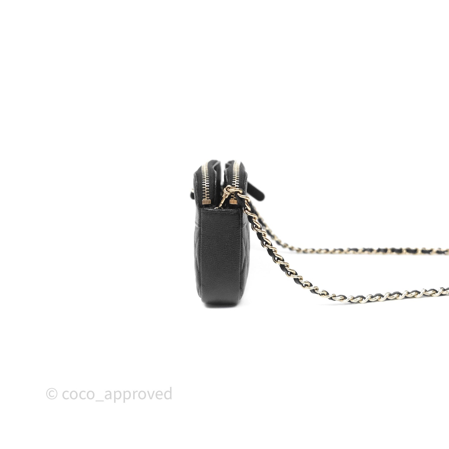 Chanel Double Zip Clutch With Chain Caviar Black Gold Hardware