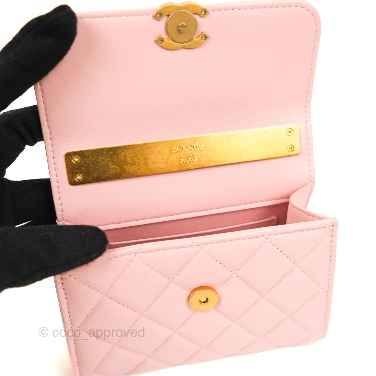 Chanel Enamel Top Handle Clutch with Chain Pink Lambskin Aged Gold Hardware 22B