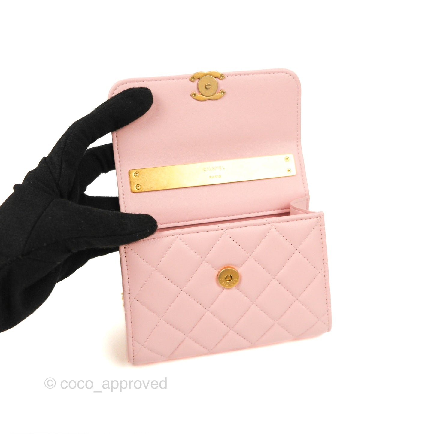 Chanel Enamel Top Handle Clutch with Chain Pink Lambskin Aged Gold Hardware 22B