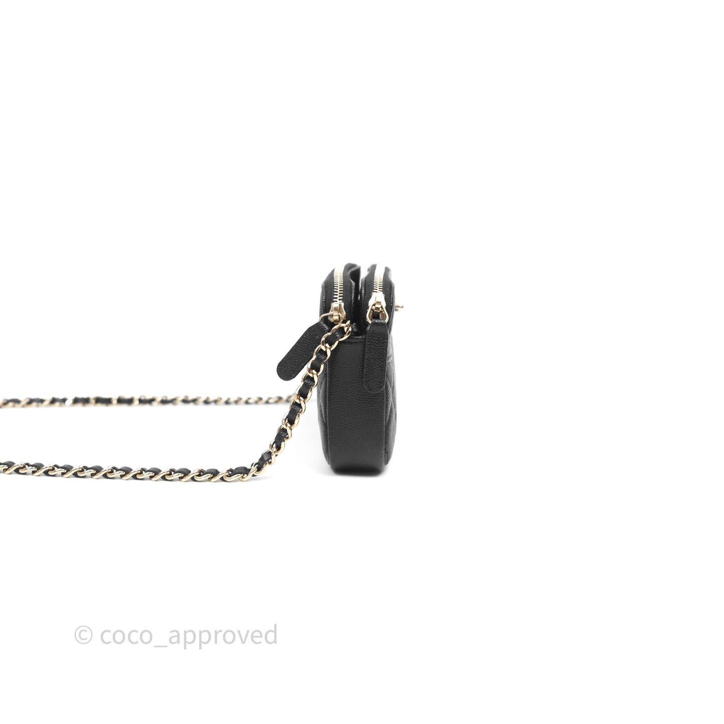 Chanel Double Zip Clutch With Chain Caviar Black Gold Hardware