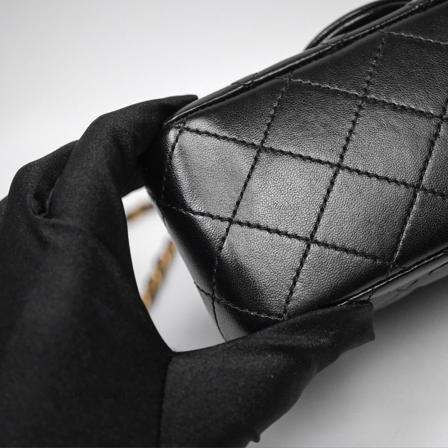 Chanel Pearl Crush Mini Square Quilted Black Lambskin Aged Gold Hardware