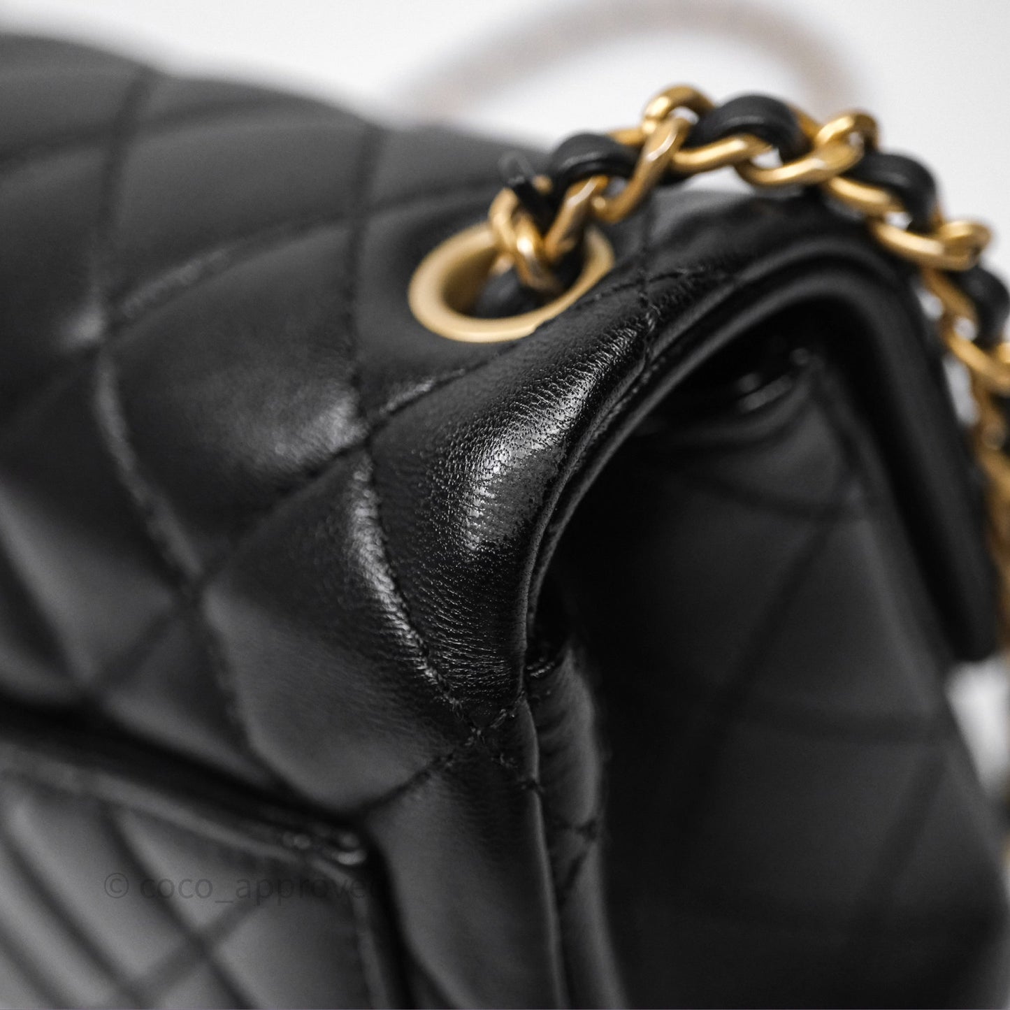 Chanel Pearl Crush Mini Square Quilted Black Lambskin Aged Gold Hardware