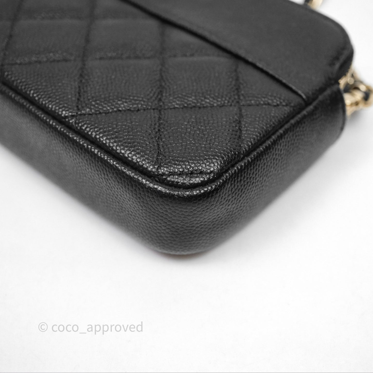 Chanel Double Zip Clutch With Chain Caviar Black Gold Hardware