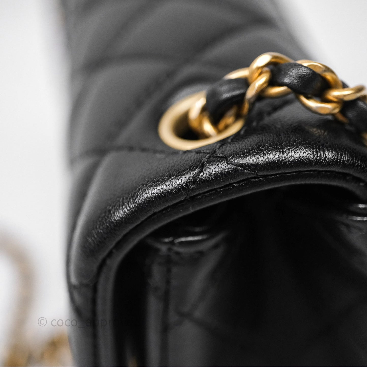 Chanel Pearl Crush Mini Square Quilted Black Lambskin Aged Gold Hardware