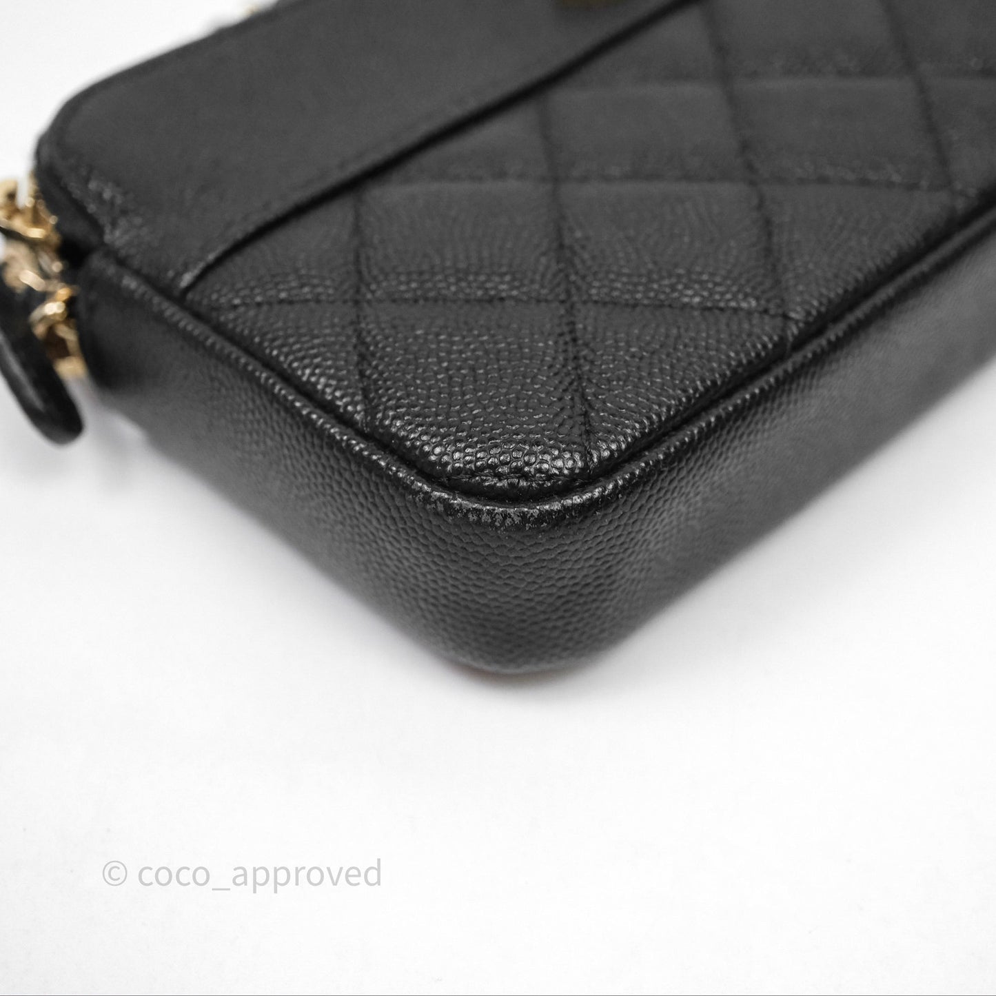 Chanel Double Zip Clutch With Chain Caviar Black Gold Hardware
