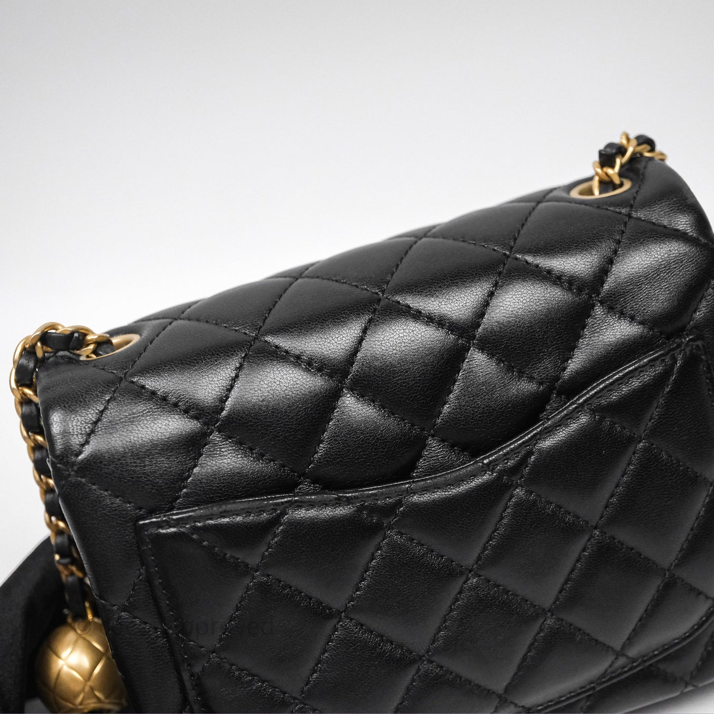 Chanel Pearl Crush Mini Square Quilted Black Lambskin Aged Gold Hardware